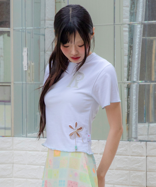 RuNaKi'Hu'(ルナキフ)の「WXT101 ムグケパンチングチェックアプリケTシャツ (ホワイト)(Tシャツ/カットソー・レディース・その他・1/2)」の4枚目の写真