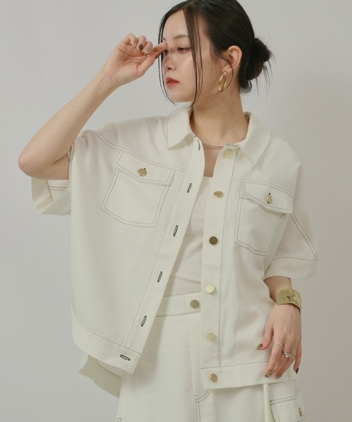 palm RICHE(ポームリシュ)の「レーヨンデニムTOPS(シャツ/ブラウス・レディース・ブラック/オフホワイト・M)」の2枚目の写真