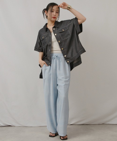 palm RICHE(ポームリシュ)の「レーヨンデニムTOPS(シャツ/ブラウス・レディース・ブラック/オフホワイト・M)」の15枚目の写真