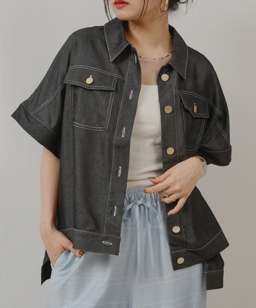 palm RICHE(ポームリシュ)の「レーヨンデニムTOPS(シャツ/ブラウス・レディース・ブラック/オフホワイト・M)」の17枚目の写真