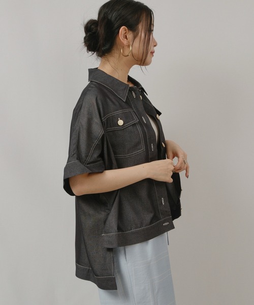palm RICHE(ポームリシュ)の「レーヨンデニムTOPS(シャツ/ブラウス・レディース・ブラック/オフホワイト・M)」の10枚目の写真