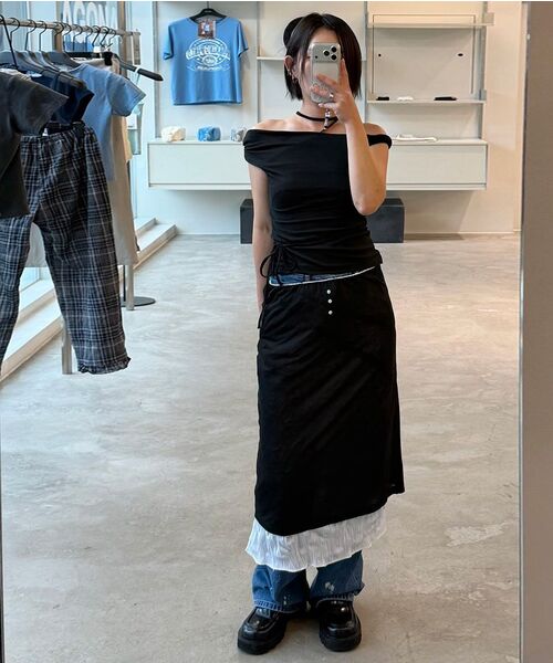 DIAGONAL(ダイアゴナル)の「STRING OFF SHOULDER TOP (black)(Tシャツ/カットソー・レディース・その他・FREE)」の4枚目の写真