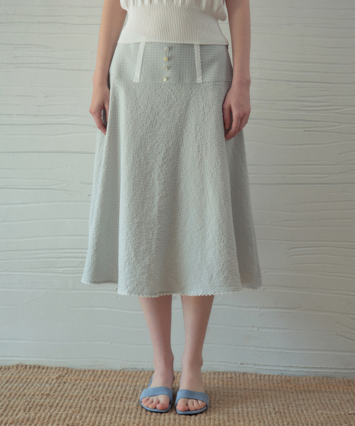 OURNOSTALGIA（アワー ノスタルジア）の「Beni Lace Check Button Skirt_Light Blue(OB6SK13)（スカート・レディース・ライトブルー・SMALL/MEDIUM）」の2枚目の写真