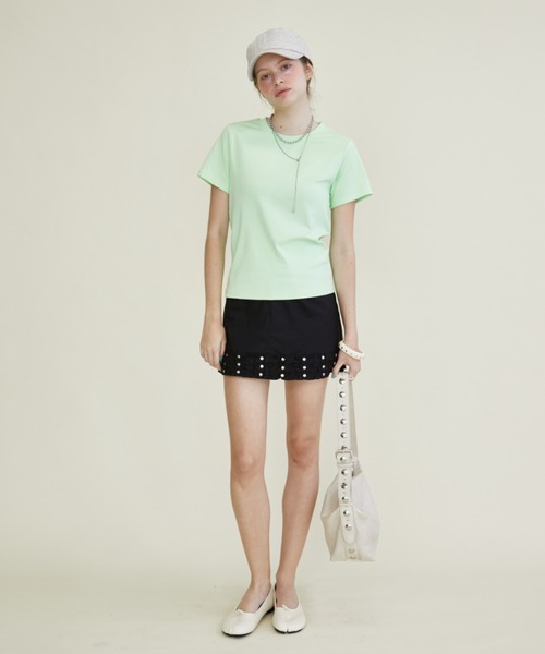 Rohwel(ローウェル)の「Stud Frill Mini Skirt / スタッドフリルミニスカート(スカート・レディース・ブラック/ホワイト・FREE)」の18枚目の写真