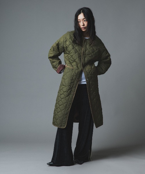 W:Huku(フーク)の「オニオン キルト ロング コート ボアベスト セット / Onion Quilt Long Coat Set(ダウンジャケット/コート・レディース・カーキ/ライトベージュ/ブラック・FREE)」の5枚目の写真