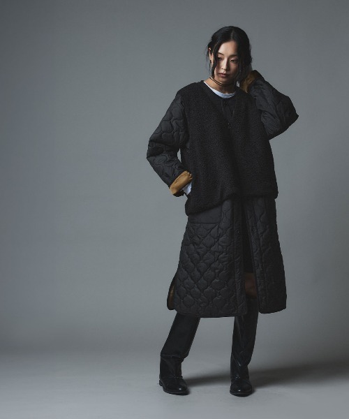 W:Huku(フーク)の「オニオン キルト ロング コート ボアベスト セット / Onion Quilt Long Coat Set(ダウンジャケット/コート・レディース・カーキ/ライトベージュ/ブラック・FREE)」の10枚目の写真