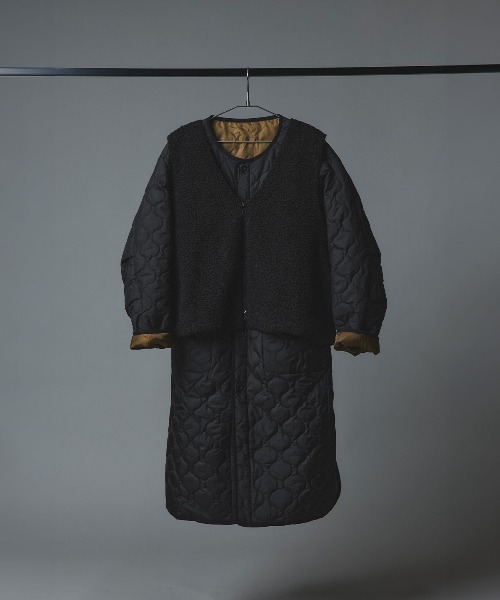 W:Huku(フーク)の「オニオン キルト ロング コート ボアベスト セット / Onion Quilt Long Coat Set(ダウンジャケット/コート・レディース・カーキ/ライトベージュ/ブラック・FREE)」の15枚目の写真