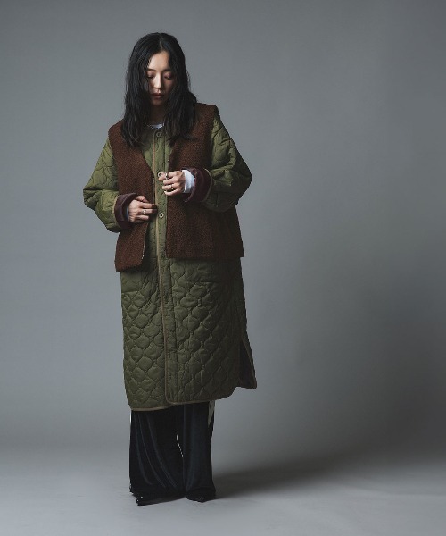 W:Huku(フーク)の「オニオン キルト ロング コート ボアベスト セット / Onion Quilt Long Coat Set(ダウンジャケット/コート・レディース・カーキ/ライトベージュ/ブラック・FREE)」の18枚目の写真