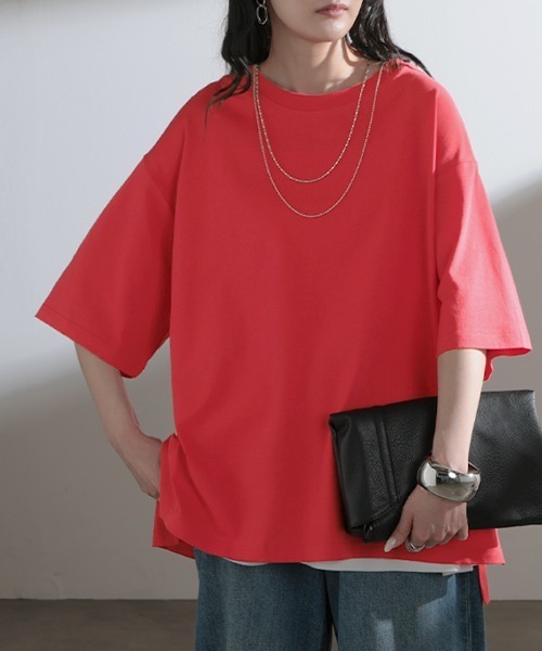HUG.U(ハグユー)の「「アセナイン」 汗ジミ軽減 ボックスTシャツ(Tシャツ/カットソー・レディース・ブラック/レッド/ブルー/ダークグレー/オリーブ/ホワイト/ライトグレー・FREE)」の7枚目の写真