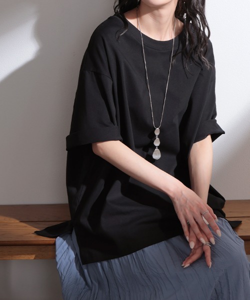 HUG.U(ハグユー)の「「アセナイン」 汗ジミ軽減 ボックスTシャツ(Tシャツ/カットソー・レディース・ブラック/レッド/ブルー/ダークグレー/オリーブ/ホワイト/ライトグレー・FREE)」の11枚目の写真