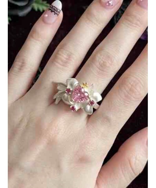 tone(トーン)の「【88eighty-eight】ピンクハートビジューCUTEリボンリング【import】(MA)(リング・レディース・ホワイト/ブラック・FREE)」の1枚目の写真