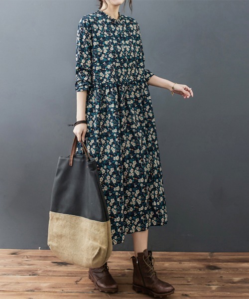 ReRe(リリ)の「フリル襟花柄ワンピース(ワンピース・レディース・ブルーグリーン・X-LARGE/LARGE/MEDIUM)」の1枚目の写真