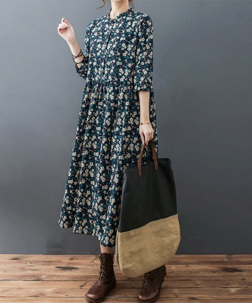 ReRe(リリ)の「フリル襟花柄ワンピース(ワンピース・レディース・ブルーグリーン・X-LARGE/LARGE/MEDIUM)」の2枚目の写真