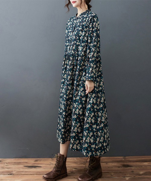ReRe(リリ)の「フリル襟花柄ワンピース(ワンピース・レディース・ブルーグリーン・X-LARGE/LARGE/MEDIUM)」の4枚目の写真