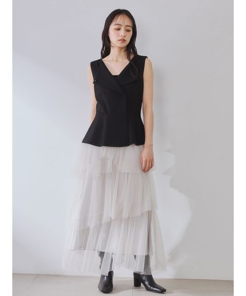 FRAY I.D(フレイアイディー)の「【00サイズあり】2wayジレ&チュールスカートセット(ワンピース・レディース・ブラウン/マルチ/ベージュ/グレー・00/0/1)」の1枚目の写真
