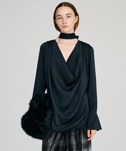 PRANK PROJECT（プランクプロジェクト）の「【2026Autumn Pre-Order】カウルネックシャツ / Cowl Neck Shirt（シャツ/ブラウス・レディース・アイボリー/チャコールグレー・FREE）」の8枚目の写真