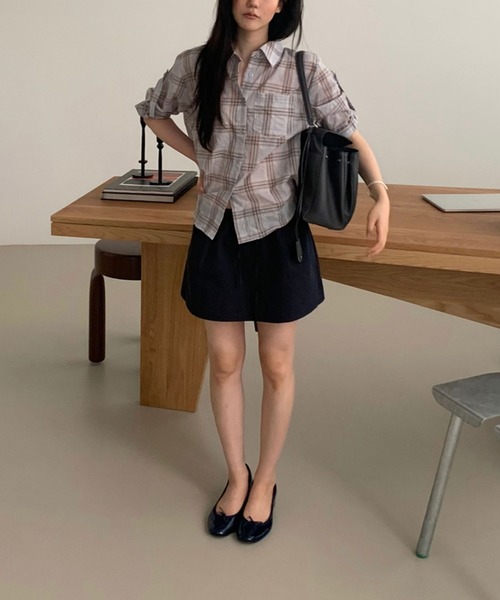 Girly Doll（ガーリードール）の「チェック柄ロールアップスリーブシャツ（シャツ/ブラウス・レディース・ライトブルー/ダークブルー・FREE）」の9枚目の写真