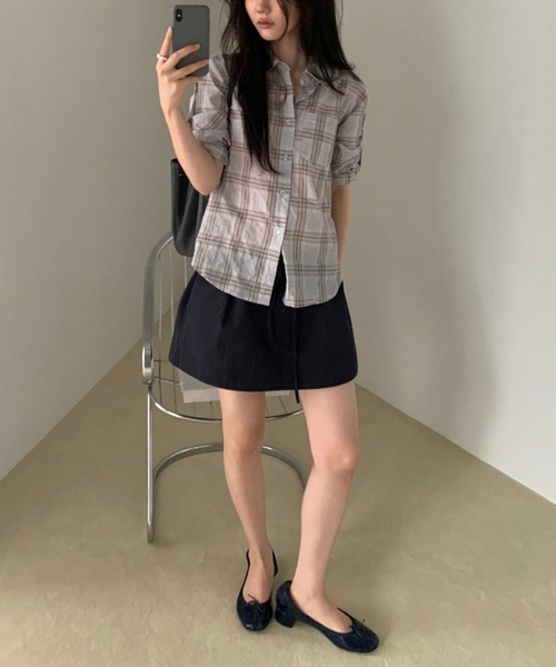 Girly Doll（ガーリードール）の「チェック柄ロールアップスリーブシャツ（シャツ/ブラウス・レディース・ライトブルー/ダークブルー・FREE）」の10枚目の写真