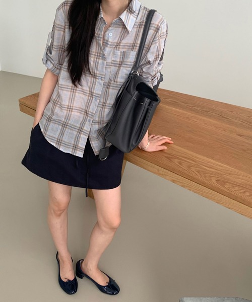 Girly Doll（ガーリードール）の「チェック柄ロールアップスリーブシャツ（シャツ/ブラウス・レディース・ライトブルー/ダークブルー・FREE）」の11枚目の写真