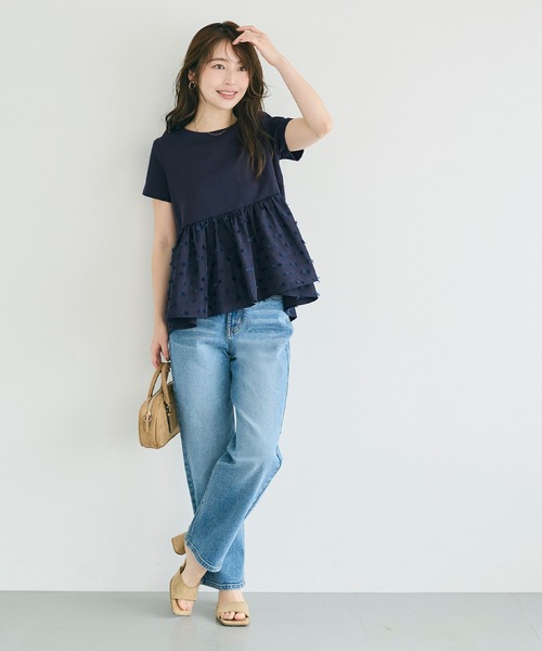 coca(coca)(コカ)の「リボンジャカードドッキングブラウス(シャツ/ブラウス・レディース・ネイビー/ブラック・L/M/S)」の3枚目の写真
