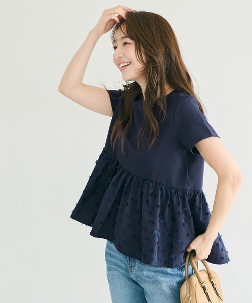 coca(coca)(コカ)の「リボンジャカードドッキングブラウス(シャツ/ブラウス・レディース・ネイビー/ブラック・L/M/S)」の4枚目の写真