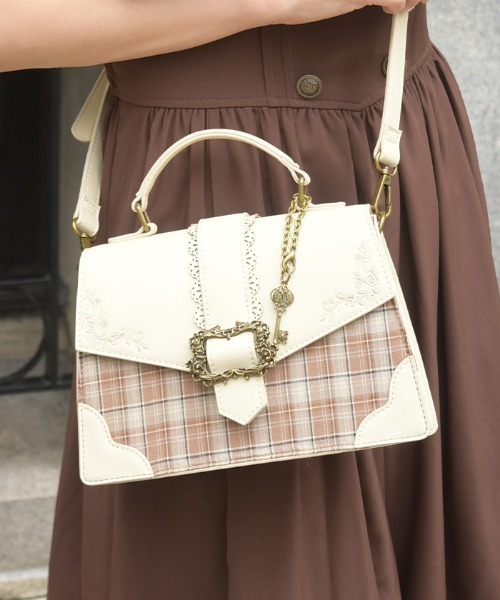 axes femme(アクシーズファム)の「配色チェック柄バッグ(ショルダーバッグ・レディース・ワイン/ベージュ/ネイビー・FREE)」の2枚目の写真