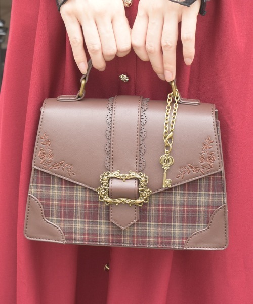 axes femme(アクシーズファム)の「配色チェック柄バッグ(ショルダーバッグ・レディース・ワイン/ベージュ/ネイビー・FREE)」の1枚目の写真
