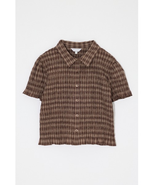 MOUSSY（マウジー）の「PLAID SHIRRING シャツ（シャツ/ブラウス・レディース・キナリ/ライトブルー/ピンク/ダークブラウン・FREE）」の5枚目の写真