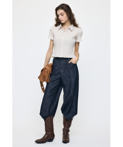MOUSSY（マウジー）の「PLAID SHIRRING シャツ（シャツ/ブラウス・レディース・キナリ/ライトブルー/ピンク/ダークブラウン・FREE）」の7枚目の写真
