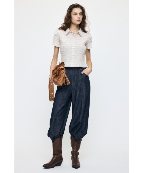 MOUSSY（マウジー）の「PLAID SHIRRING シャツ（シャツ/ブラウス・レディース・キナリ/ライトブルー/ピンク/ダークブラウン・FREE）」の8枚目の写真