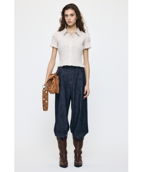 MOUSSY（マウジー）の「PLAID SHIRRING シャツ（シャツ/ブラウス・レディース・キナリ/ライトブルー/ピンク/ダークブラウン・FREE）」の9枚目の写真