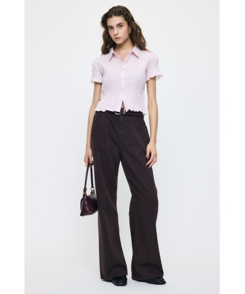 MOUSSY（マウジー）の「PLAID SHIRRING シャツ（シャツ/ブラウス・レディース・キナリ/ライトブルー/ピンク/ダークブラウン・FREE）」の15枚目の写真