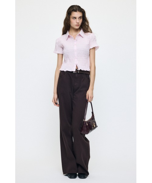 MOUSSY（マウジー）の「PLAID SHIRRING シャツ（シャツ/ブラウス・レディース・キナリ/ライトブルー/ピンク/ダークブラウン・FREE）」の16枚目の写真