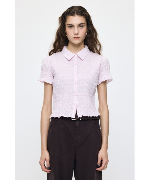 MOUSSY（マウジー）の「PLAID SHIRRING シャツ（シャツ/ブラウス・レディース・キナリ/ライトブルー/ピンク/ダークブラウン・FREE）」の19枚目の写真