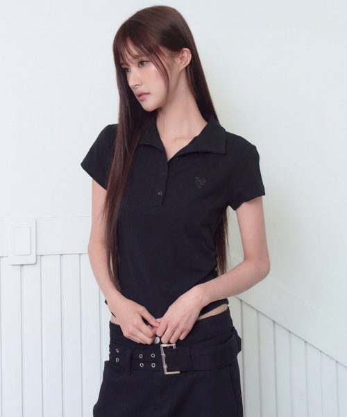 THE GREEN LAB（ザグリーンラボ）の「サイドシャーリングカラー半袖Tシャツ[ブラック]（ポロシャツ・レディース・その他・FREE）」の3枚目の写真