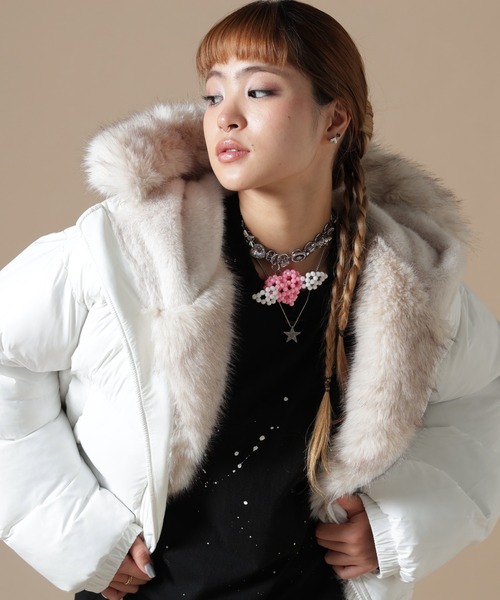 Danke Schone ホワイト ダウンジャケット DankeSchon/ダンケシェーン/WOMEN NYLON FUR HOOD BLOUSON（ブルゾン