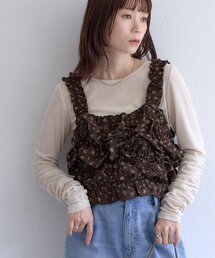 【WEB限定】花柄シャーリングビスチェ