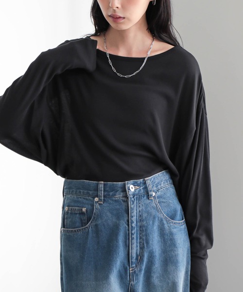 for/c(フォーシー)の「コットンシアードルマントップス【サスティナブル】(Tシャツ/カットソー・レディース・ブラック/オフホワイト・M/L)」の3枚目の写真