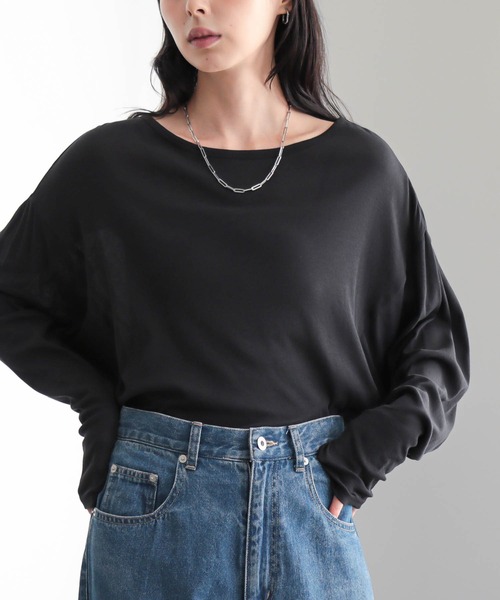 for/c(フォーシー)の「コットンシアードルマントップス【サスティナブル】(Tシャツ/カットソー・レディース・ブラック/オフホワイト・M/L)」の4枚目の写真