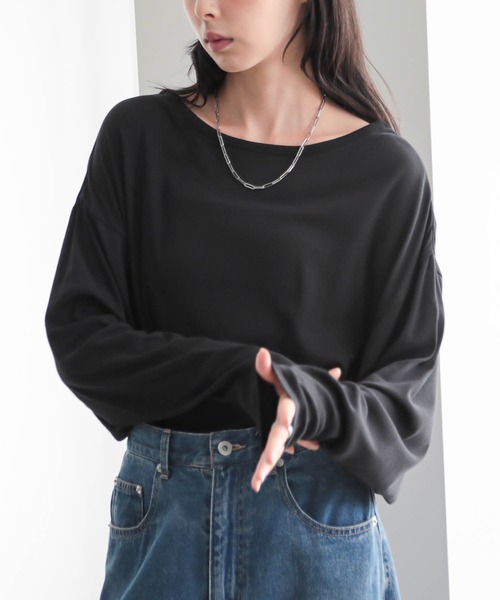 for/c(フォーシー)の「コットンシアードルマントップス【サスティナブル】(Tシャツ/カットソー・レディース・ブラック/オフホワイト・M/L)」の5枚目の写真
