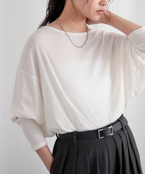 for/c(フォーシー)の「コットンシアードルマントップス【サスティナブル】(Tシャツ/カットソー・レディース・ブラック/オフホワイト・M/L)」の18枚目の写真