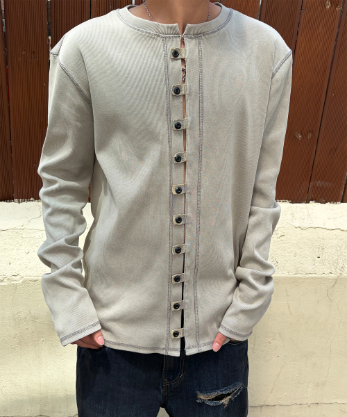 Dense Button Henley Cardigan — кардиган Henley с плотной расшивкой (Washed Grey)
