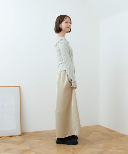 flower(フラワー)の「プチボーダーロングスリーブ(Tシャツ/カットソー・レディース・アイボリー/ブラウン・FREE)」の3枚目の写真