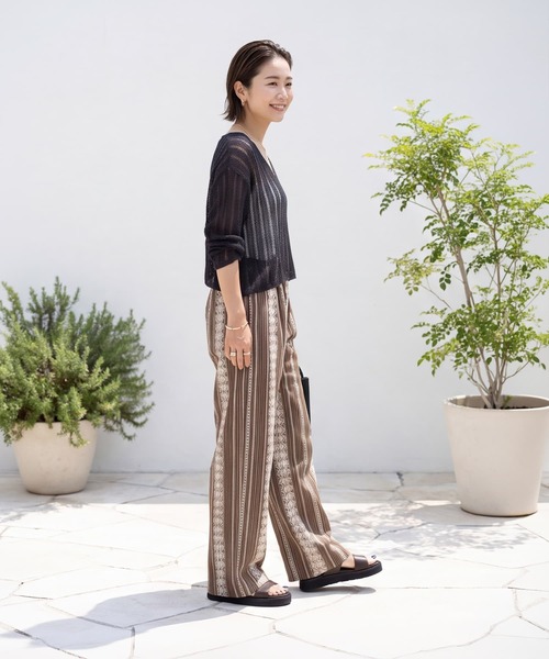 STYLE DELI(スタイルデリ)の「【LUXE】刺繍ストライプ綿混ストレートパンツ(その他パンツ・レディース・ネイビー/ライトブラウン・FREE)」の15枚目の写真