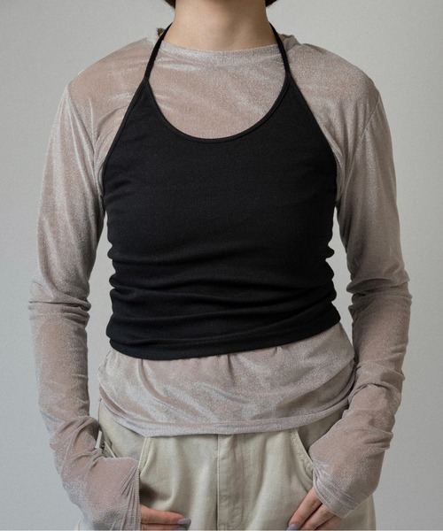 lawgy(ラウジー)の「halter neck arrange cami tops / ホルターネックアレンジキャミトップス(キャミソール・レディース・ブラウン/ヘザーグレー/ブラック・FREE)」の2枚目の写真
