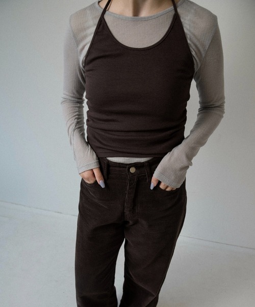 lawgy(ラウジー)の「halter neck arrange cami tops / ホルターネックアレンジキャミトップス(キャミソール・レディース・ブラウン/ヘザーグレー/ブラック・FREE)」の5枚目の写真