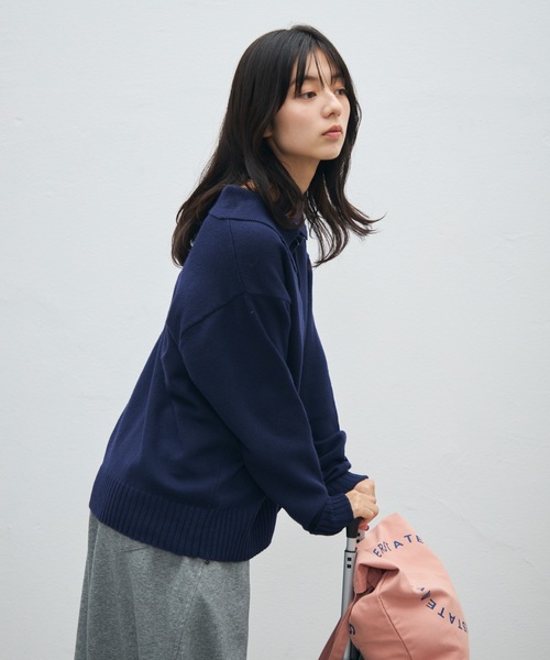 UNDERSTATEMENTs(アンダーステイトメント)の「【ユニセックス】ワンポイント刺繍ニットシャツ/ニットカーディガン(ニット/セーター・メンズ・ネイビー/ライトグレー/ブラック・MEDIUM/LARGE)」の14枚目の写真