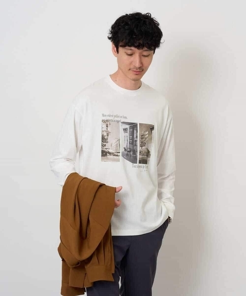 a.v.v(アーヴェヴェ)の「フォトプリントワイドシルエットカットソー(Tシャツ/カットソー・メンズ・ホワイト/ブラウン・46/48)」の1枚目の写真