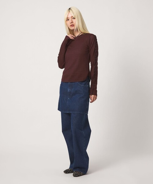 BEAUTY&YOUTH UNITED ARROWS(ビューティーアンドユースユナイテッドアローズ)の「コットンナイロン ジャガード フリル プルオーバー ウォッシャブル(Tシャツ/カットソー・レディース・ワイン/オフホワイト/ブラック・FREE)」の5枚目の写真