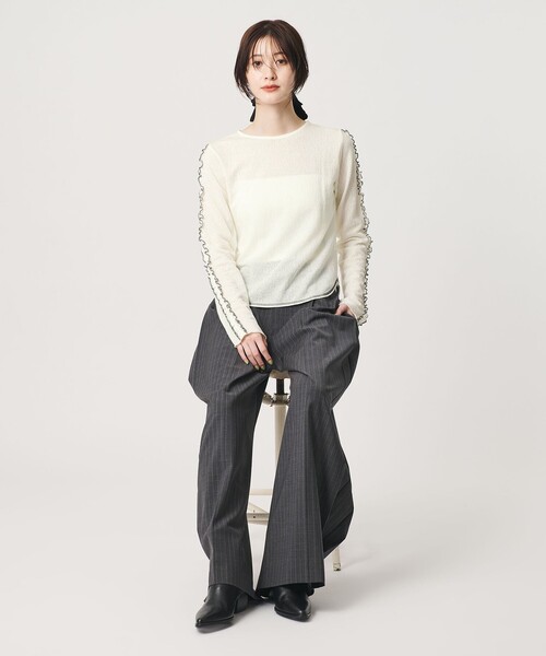 BEAUTY&YOUTH UNITED ARROWS(ビューティーアンドユースユナイテッドアローズ)の「コットンナイロン ジャガード フリル プルオーバー ウォッシャブル(Tシャツ/カットソー・レディース・ワイン/オフホワイト/ブラック・FREE)」の8枚目の写真